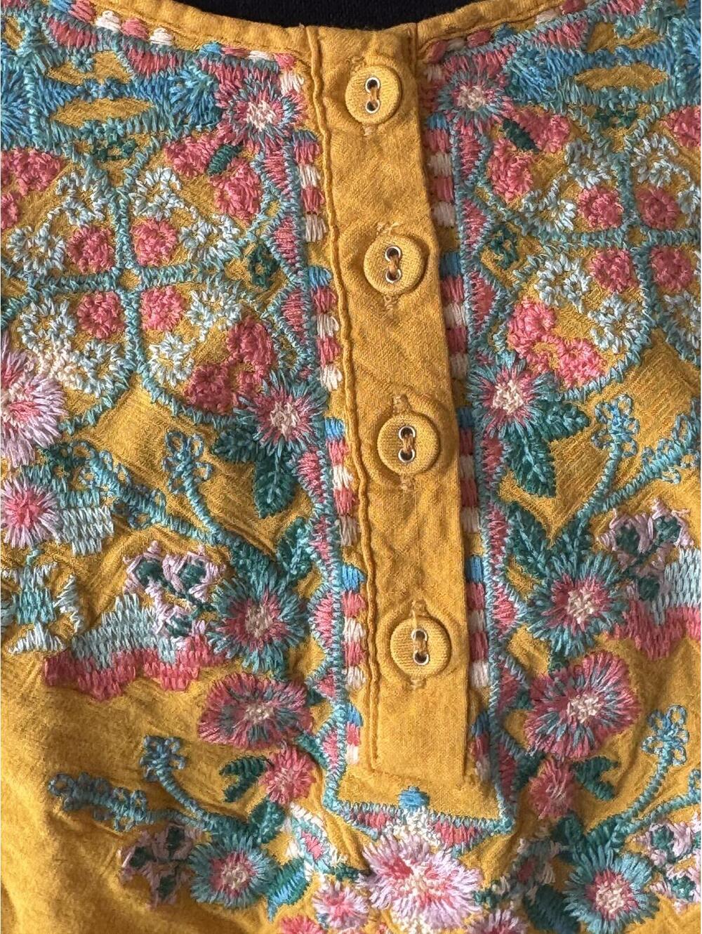 Yellow Embroidered Bohemian Tunic Top - Picture 3 of 7